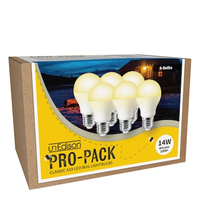 Miracle Led UnEdison LED Bug Light Pro-Pack 14W Replaces 100W+ Bulbs, Amber, Deters Insects, 6PK 801991